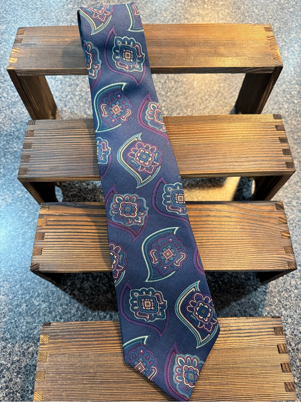 Vintage Cabrelli 100% Silk Paisley Tie Navy Grandpacore Dark Academia